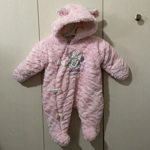 Disney Baby Pink Minnie Mouse Ruffly Plush Bunting Snowsuit